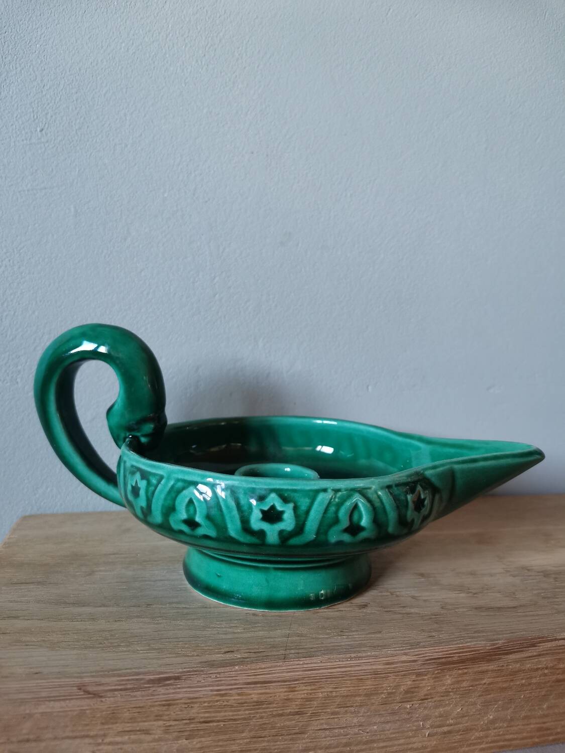 Vintage candle holder in green slip