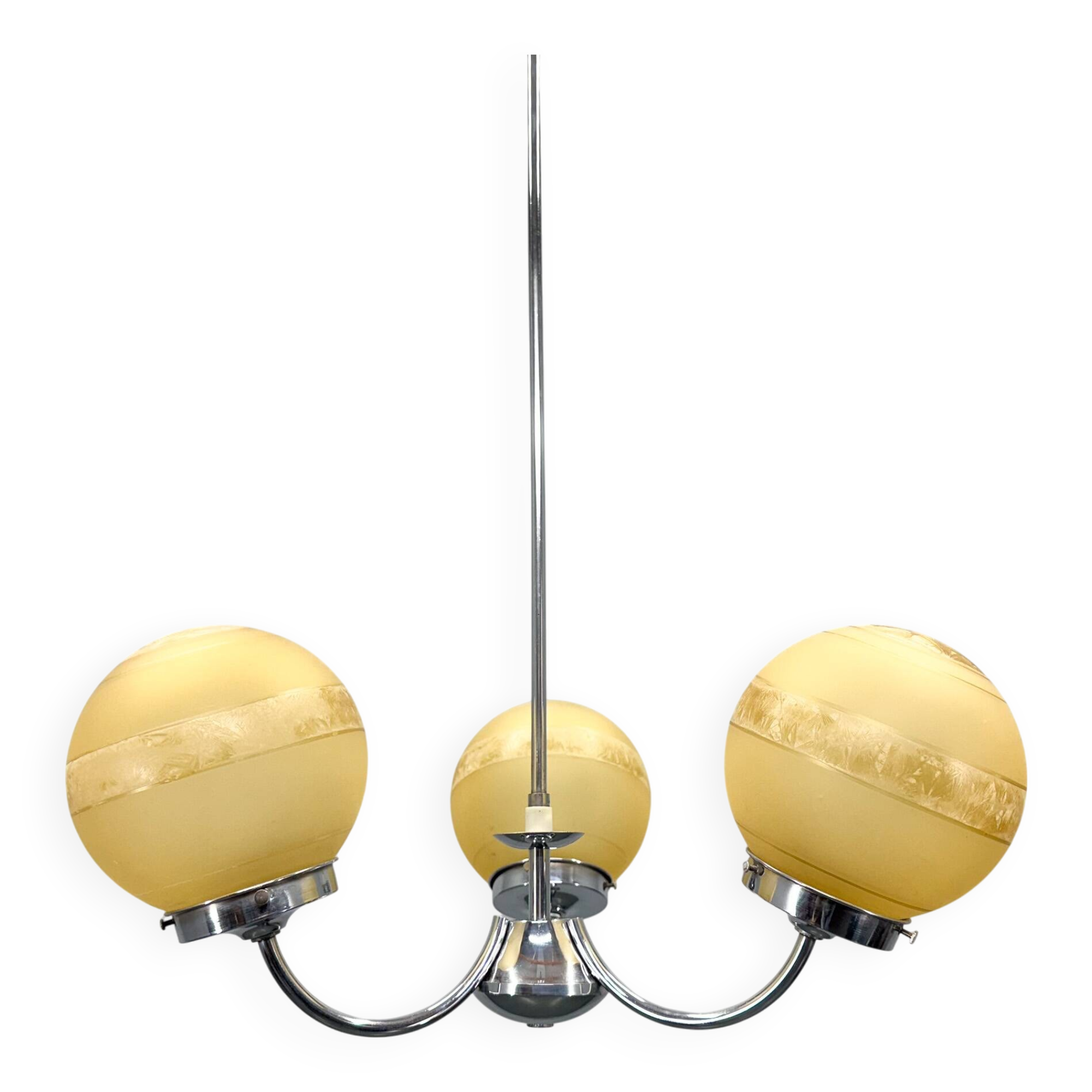 1950s Chrome & Frosted Glass Chandelier