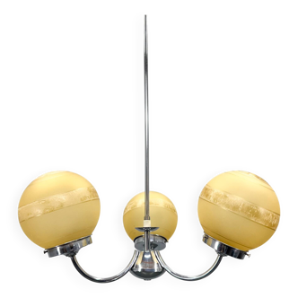 1950s Chrome & Frosted Glass Chandelier