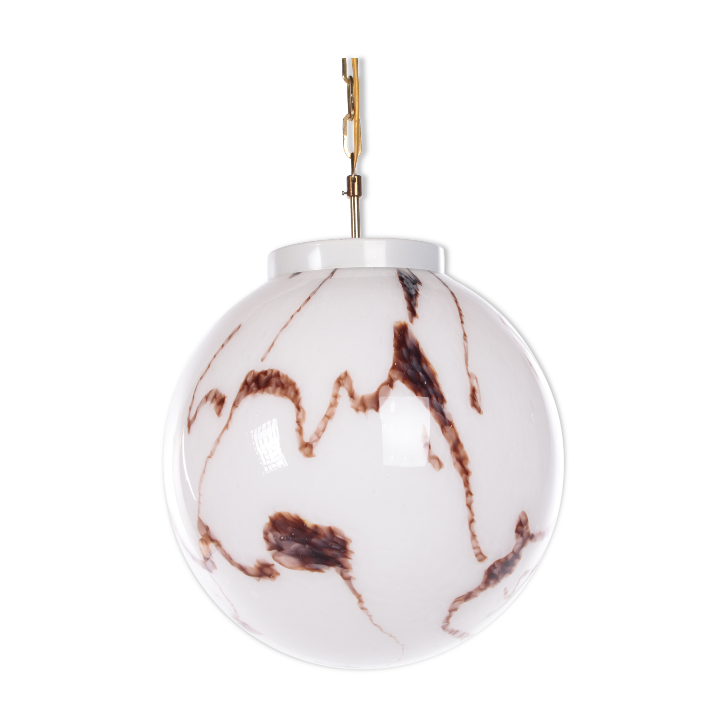 Suspension vintage de style Hollywood Regency avec boule de verre mixte blanche