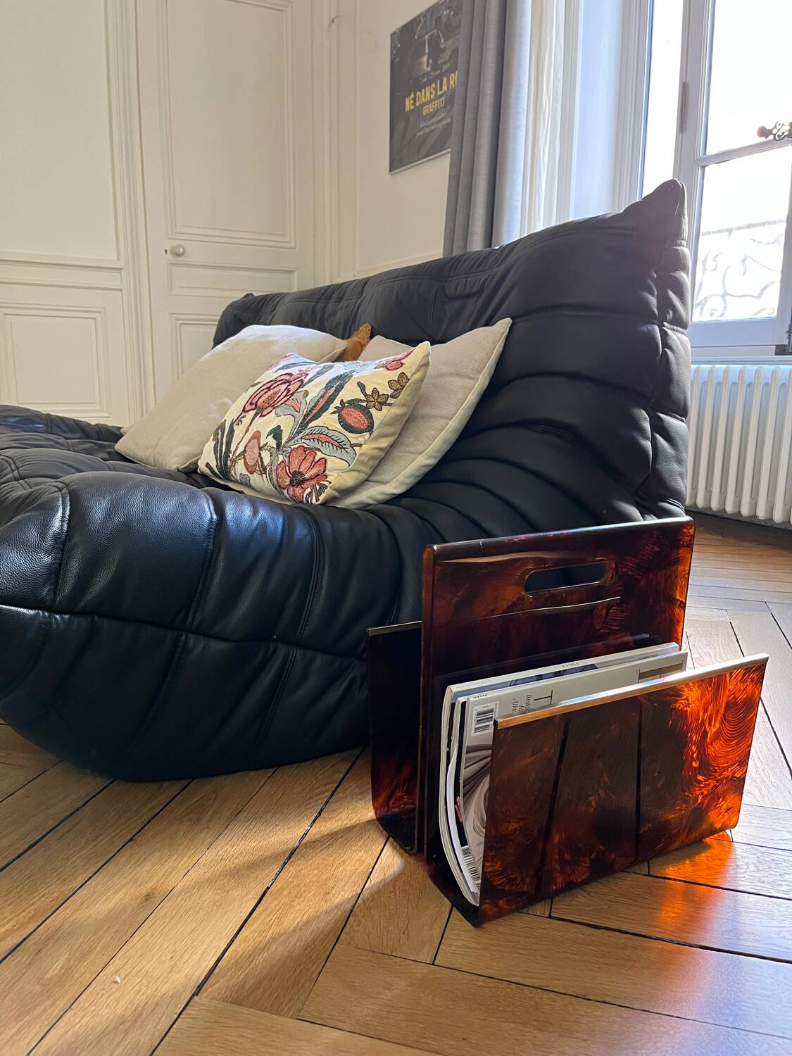 1970s lucite tortoiseshell magazine rack