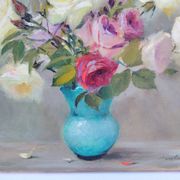 Huile sur toile  Bouquet de roses  signé Robert