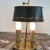 Louis XVI style two-light bouillotte lamp, green lampshade, hand-painted