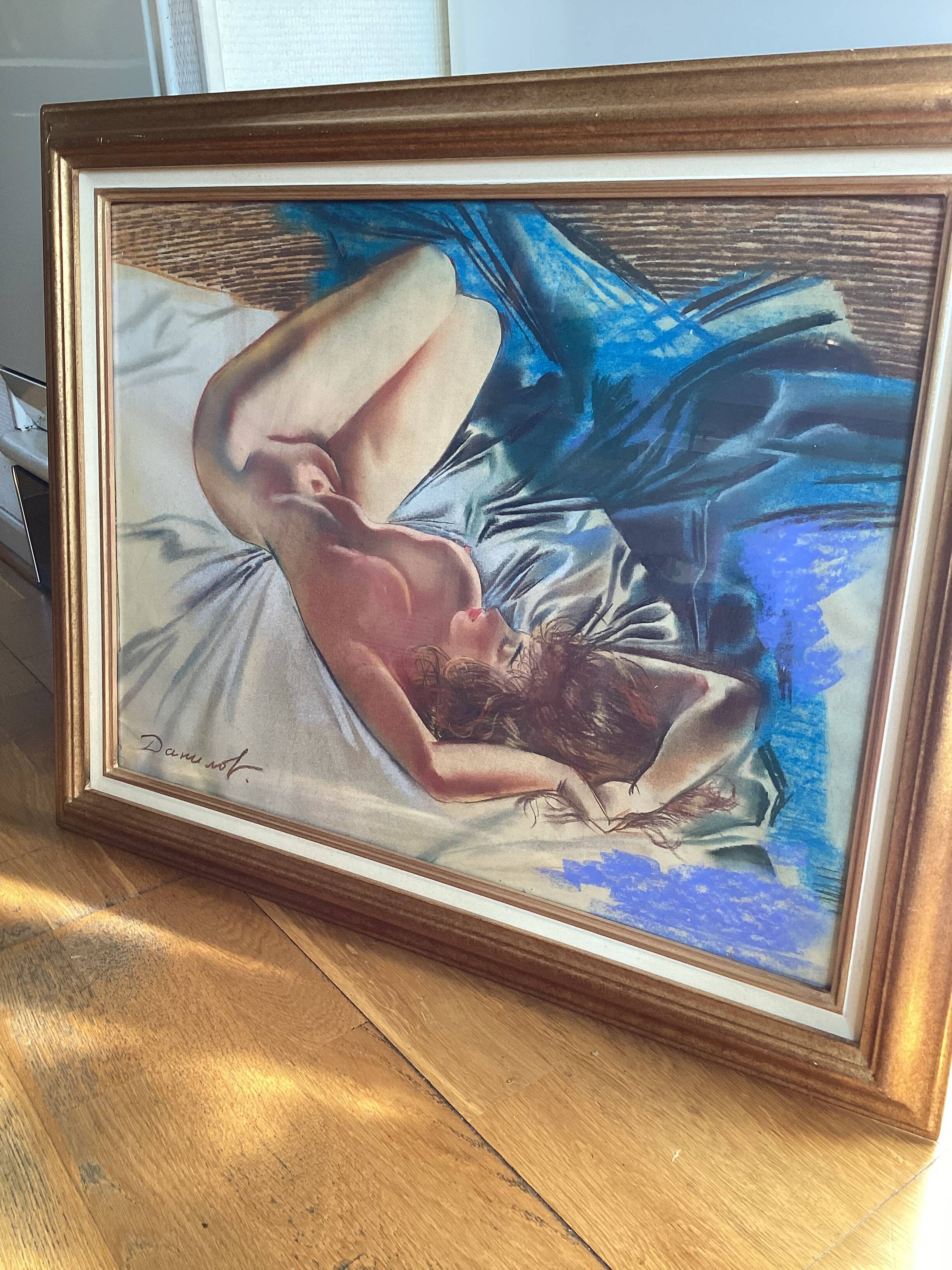 Signed pastel painting on paper < Young woman > dimensions: height -60cm- width -75cm-