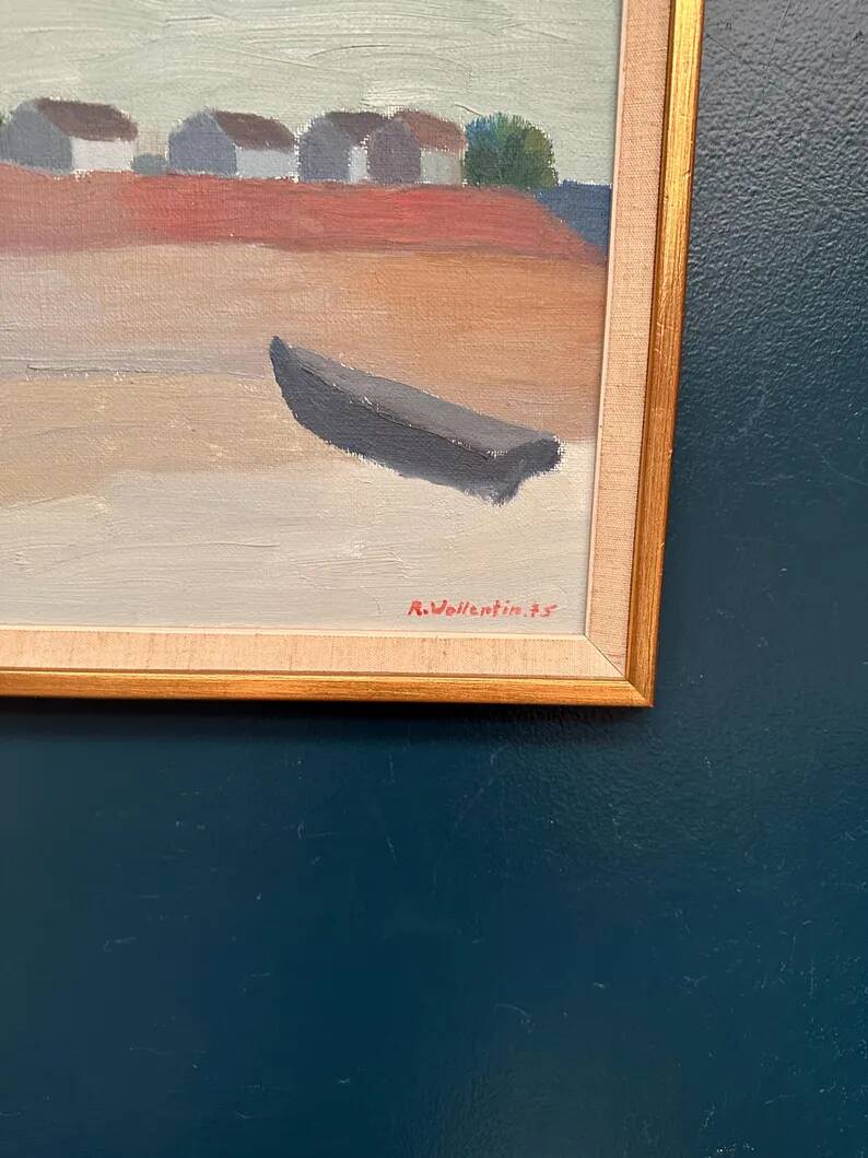 Original  Swedish Oil on Canvas – “Motif from Byxelkrok” by Raymond Wallentin – Signed & Dated 1975 – Vintage & Framed
