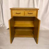 Meuble commode vintage en bois et rotin