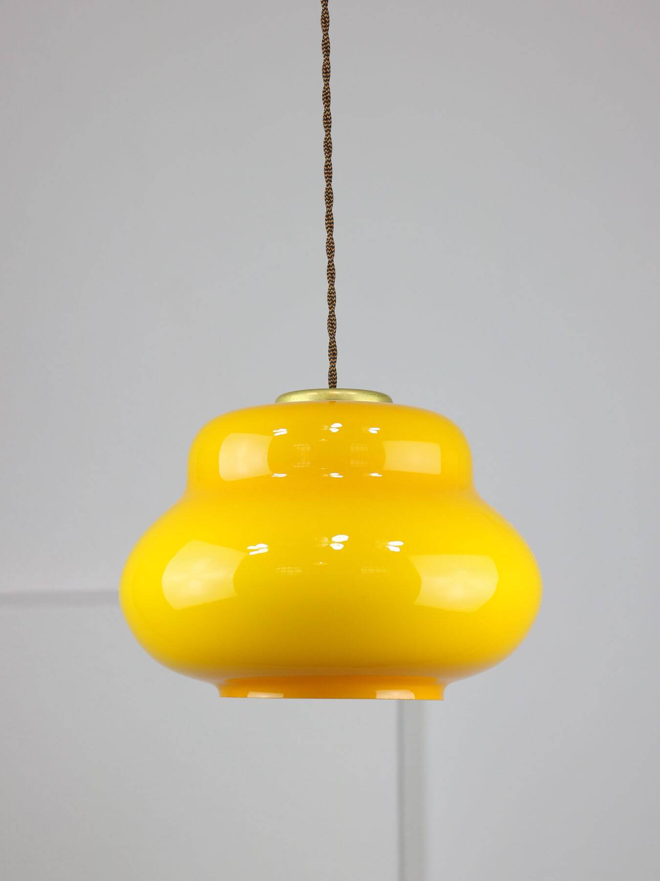 Mid-Century Italian Yellow Glass and Brass Pendant Lamp