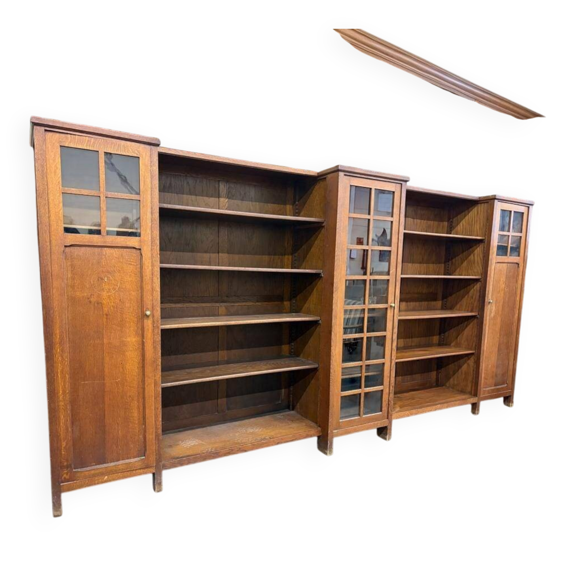 XL vintage wall unit in wood / bookshelf / cabinet (3.4m!)