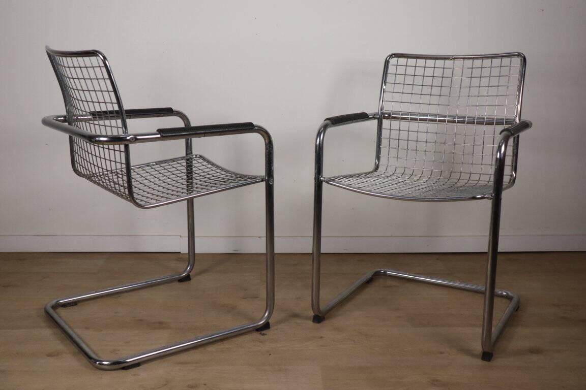 Pair of vintage chrome metal armchairs, 1970