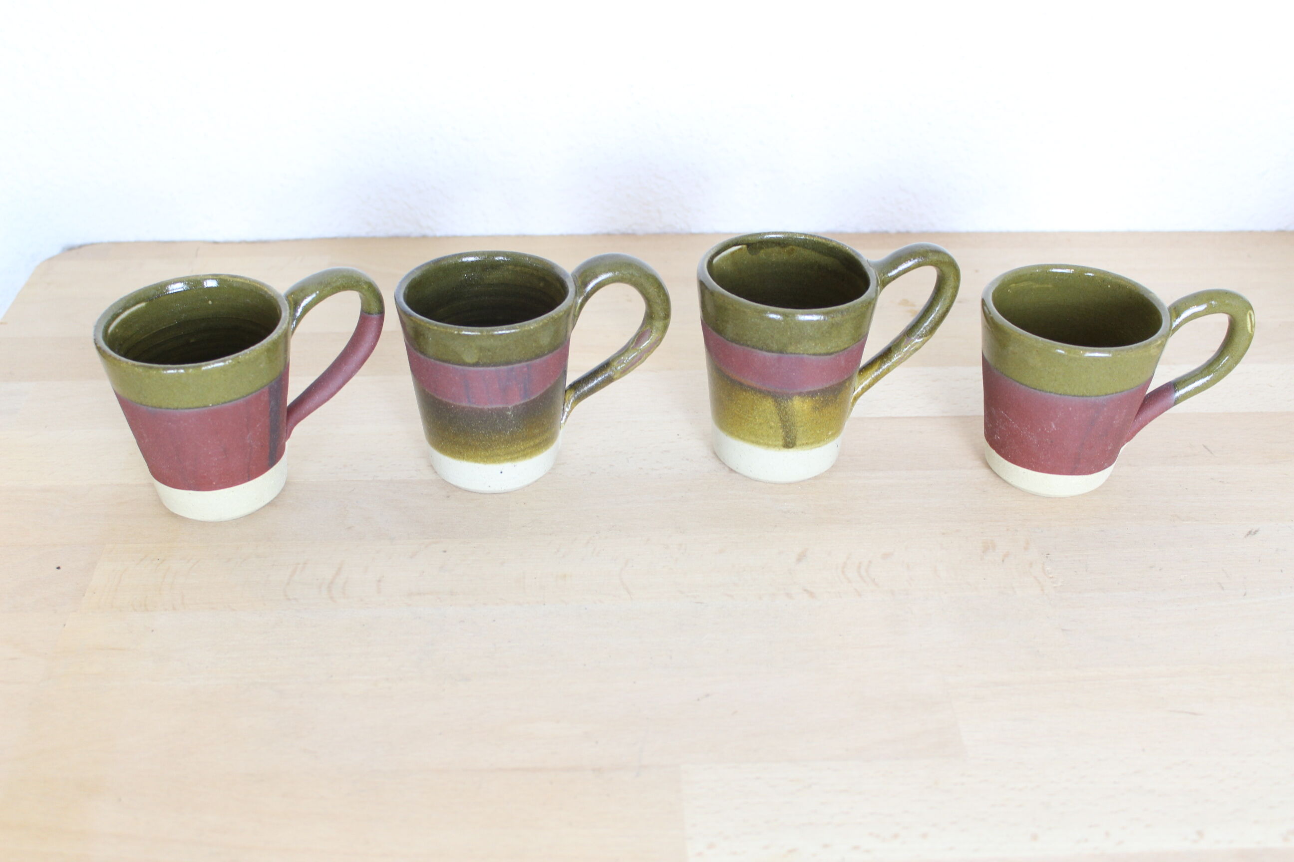 Set of 4 green and purple ceramic cups
