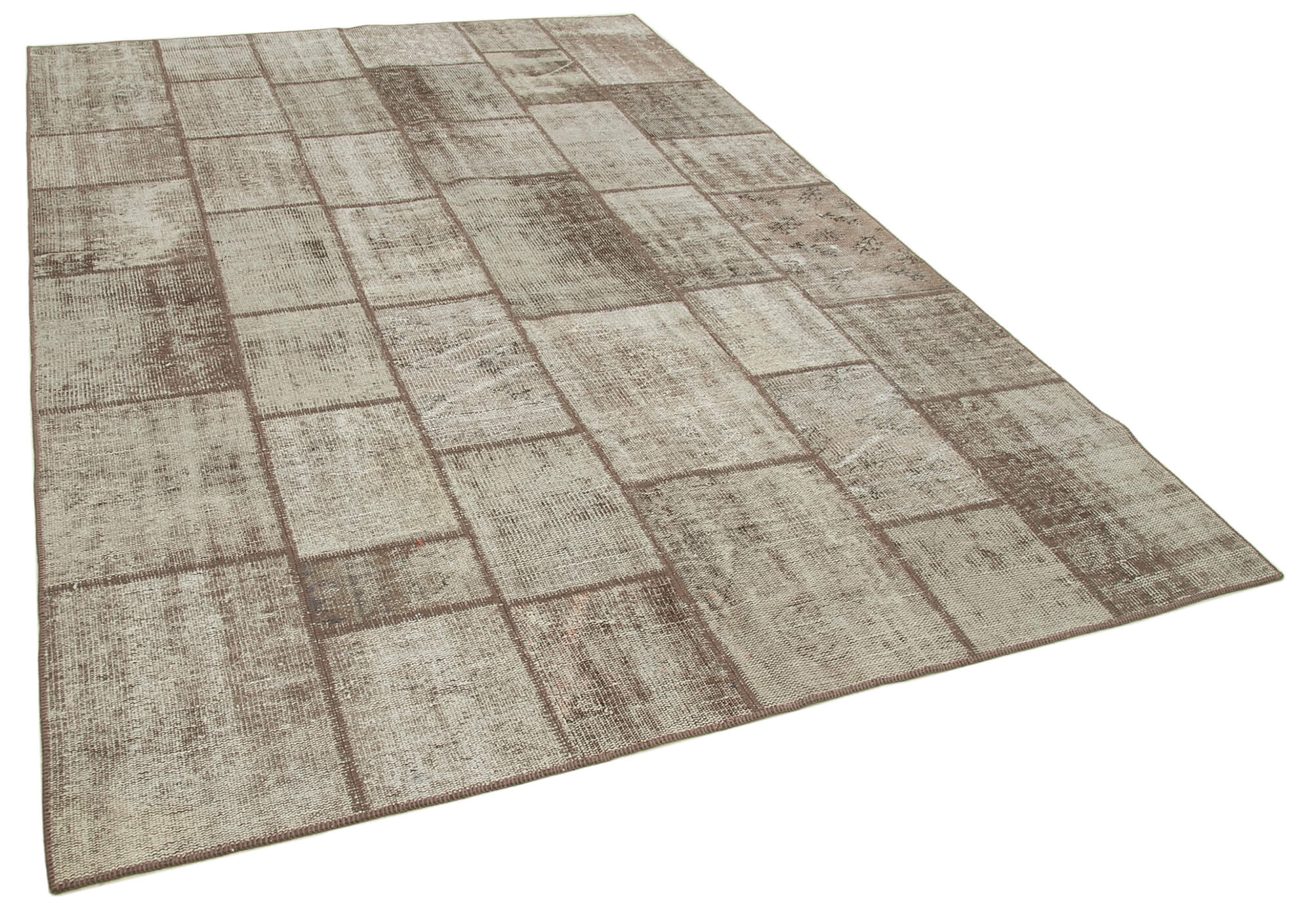 Handwoven oriental overdyed 202 cm x 297 cm brown patchwork carpet