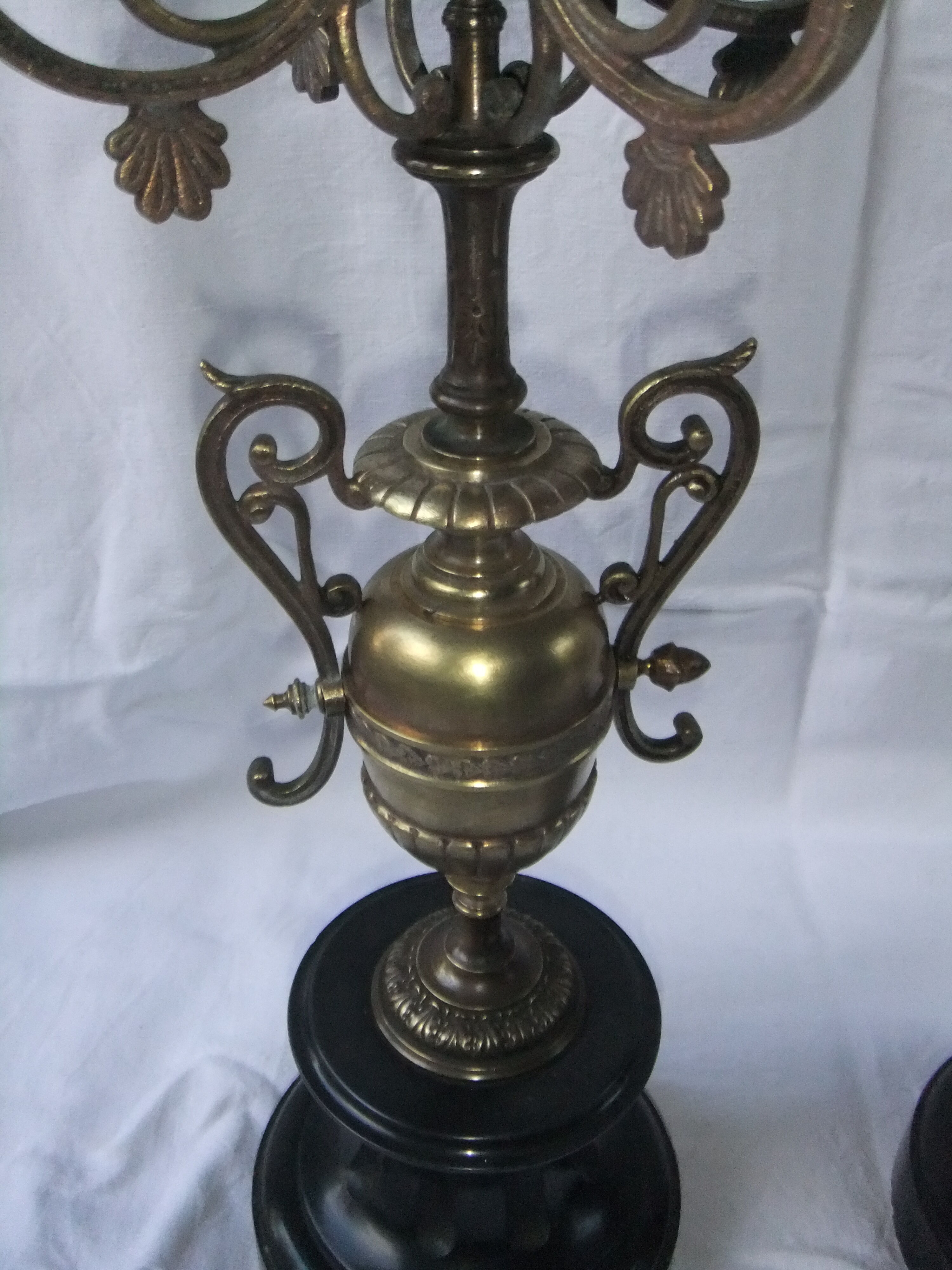 Pair of bronze Napoleon III marble candelabra with mantelpiece decoration