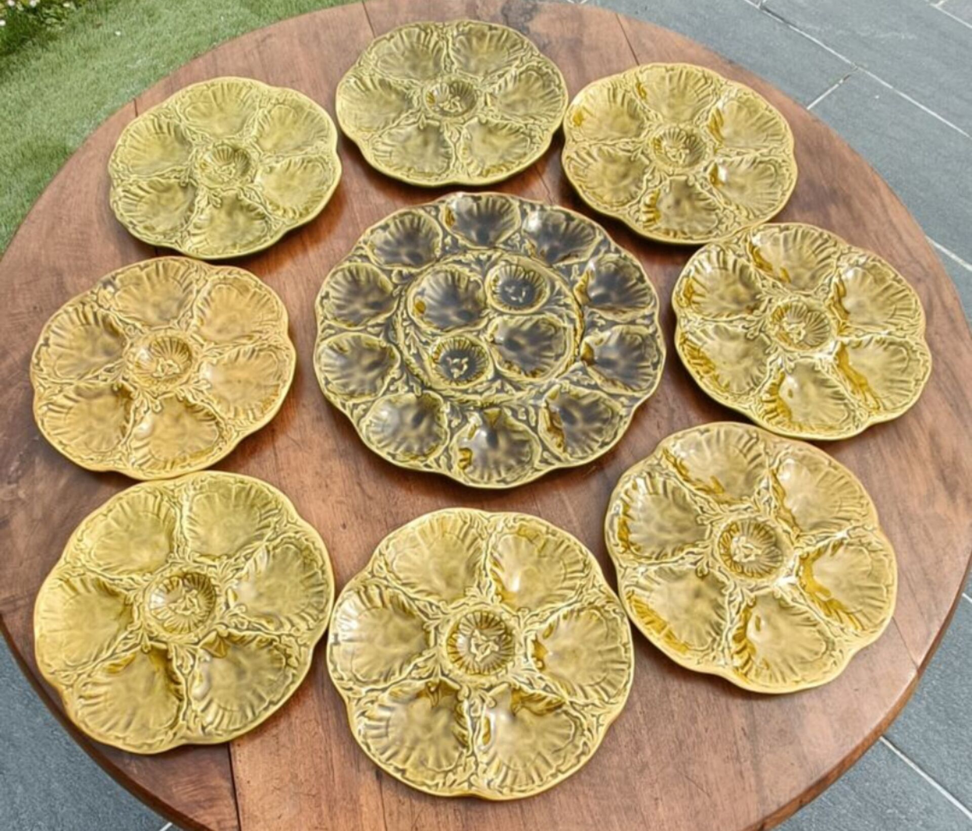 Service plates and serving dish Gien vintage green khaki