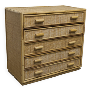 Commode rotin 5 tiroirs