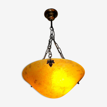 Lustre vintage français orange pate de verre art verre celling light bronzed metal fittings 3319