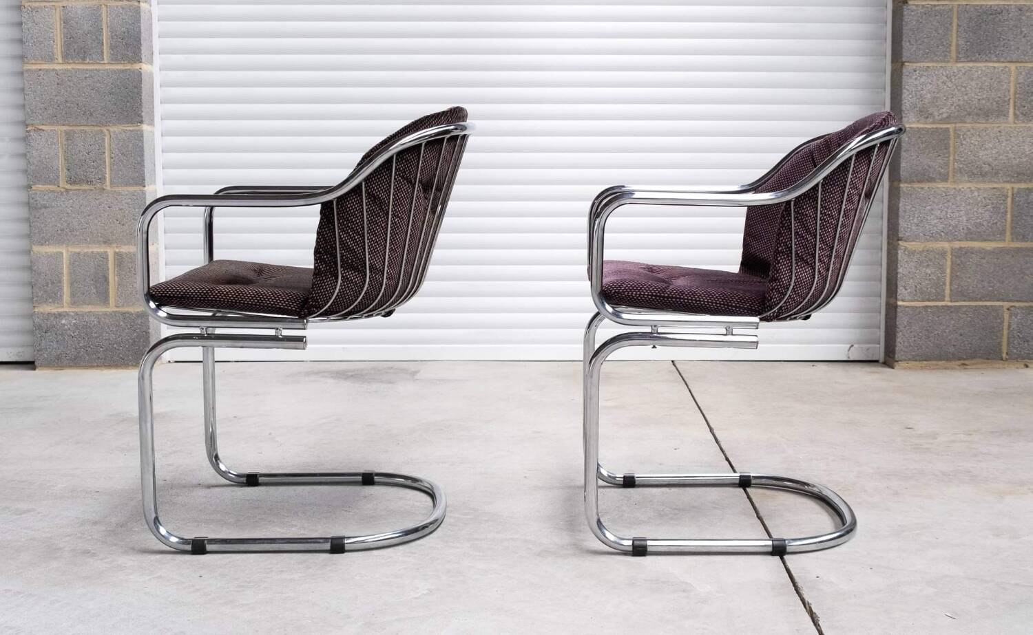 Pair of vintage Rinaldi style chrome chairs