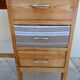 Bureau 3 tiroirs en bois et toile de lin –Totalement restauré