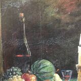 Painting, still life with fruit and candle, hst, signed and dated 1979