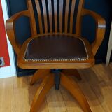 American armchair solid oak and swivel and tilting leather early twentieth fully restored