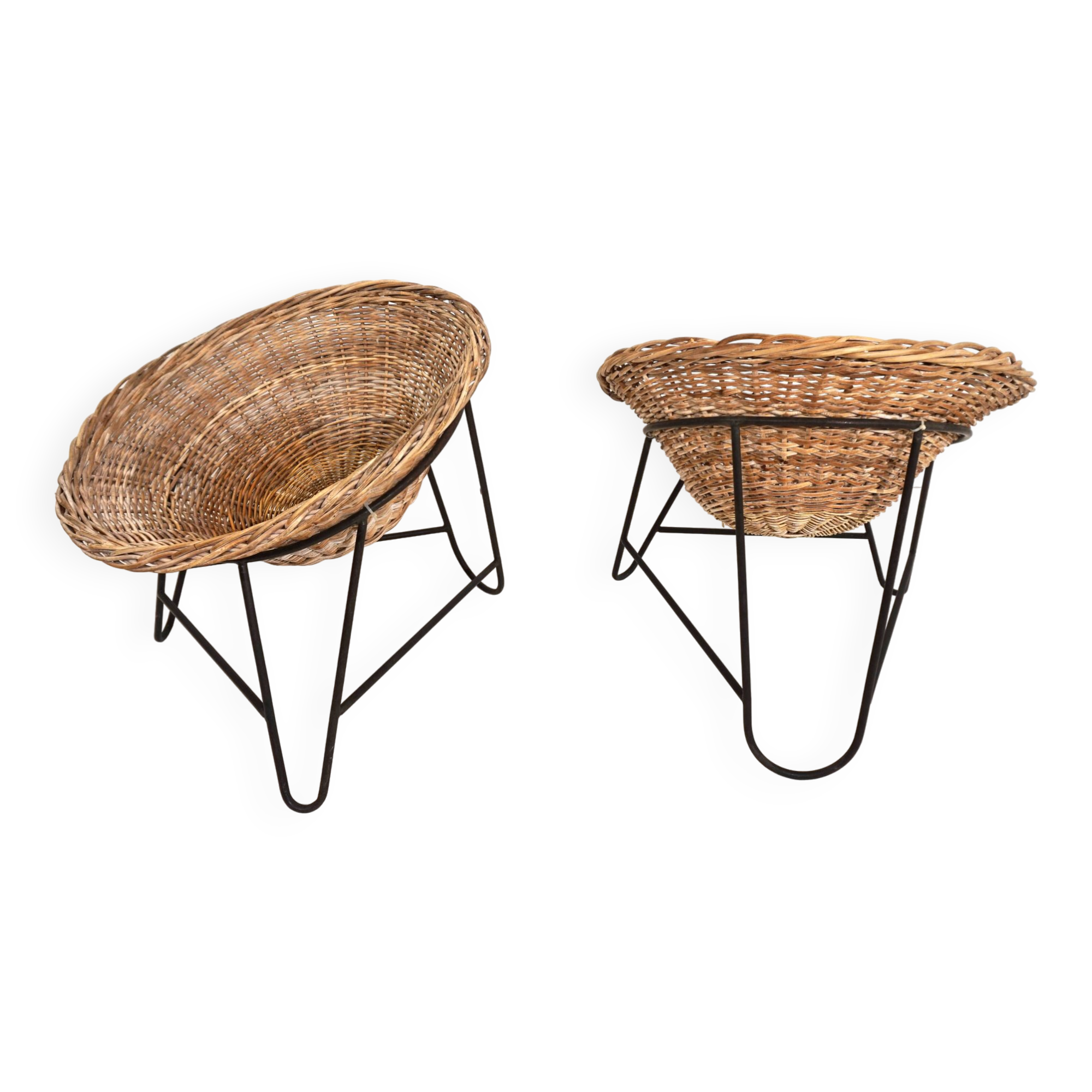 Set of 2 wicker pod chairs from the 60s