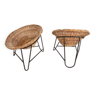Set of 2 wicker pod chairs from the 60s