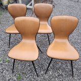 4 vintage chairs in skaï and metal base from the 60s