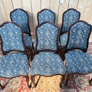Set of 6 English Chippendale chairs from the 19th century – Mahogany, jacquard fabric