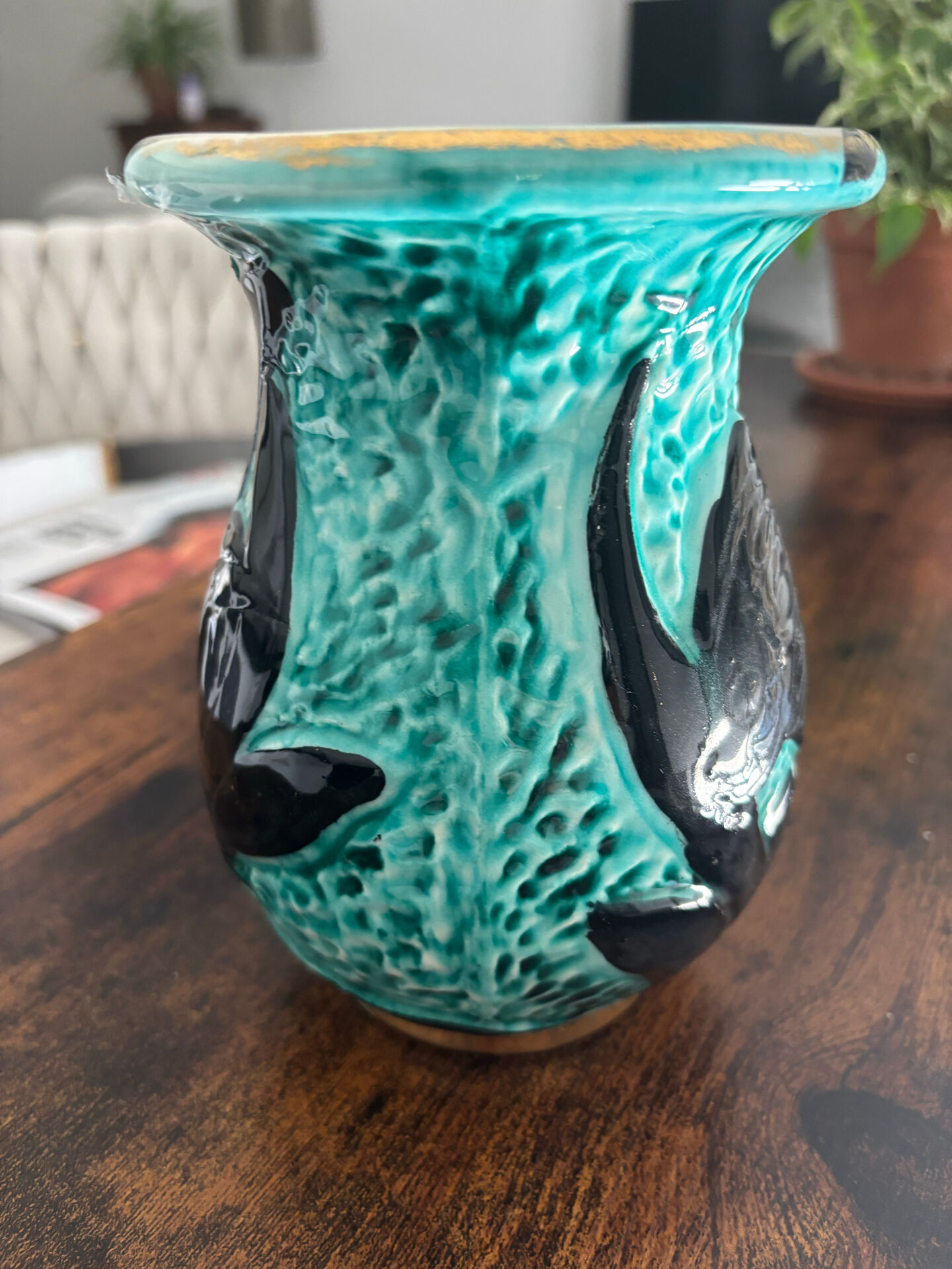 Vase vintage Vallauris en céramique turquoise
