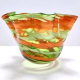 Postmodern Green and Orange Murano Glass Fazzoletto Vase by Fratelli Toso, Italy