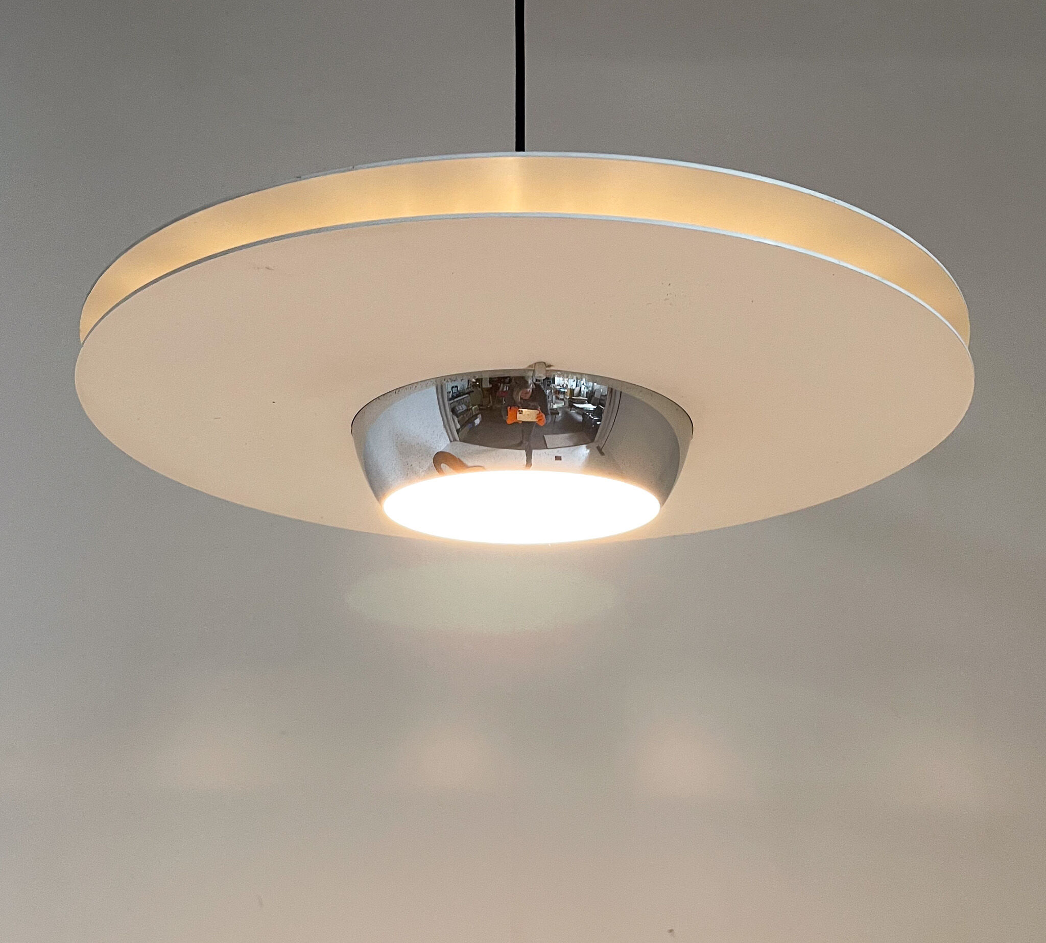 1970's ufo chrome & lacquered metal space age pendant, Italy