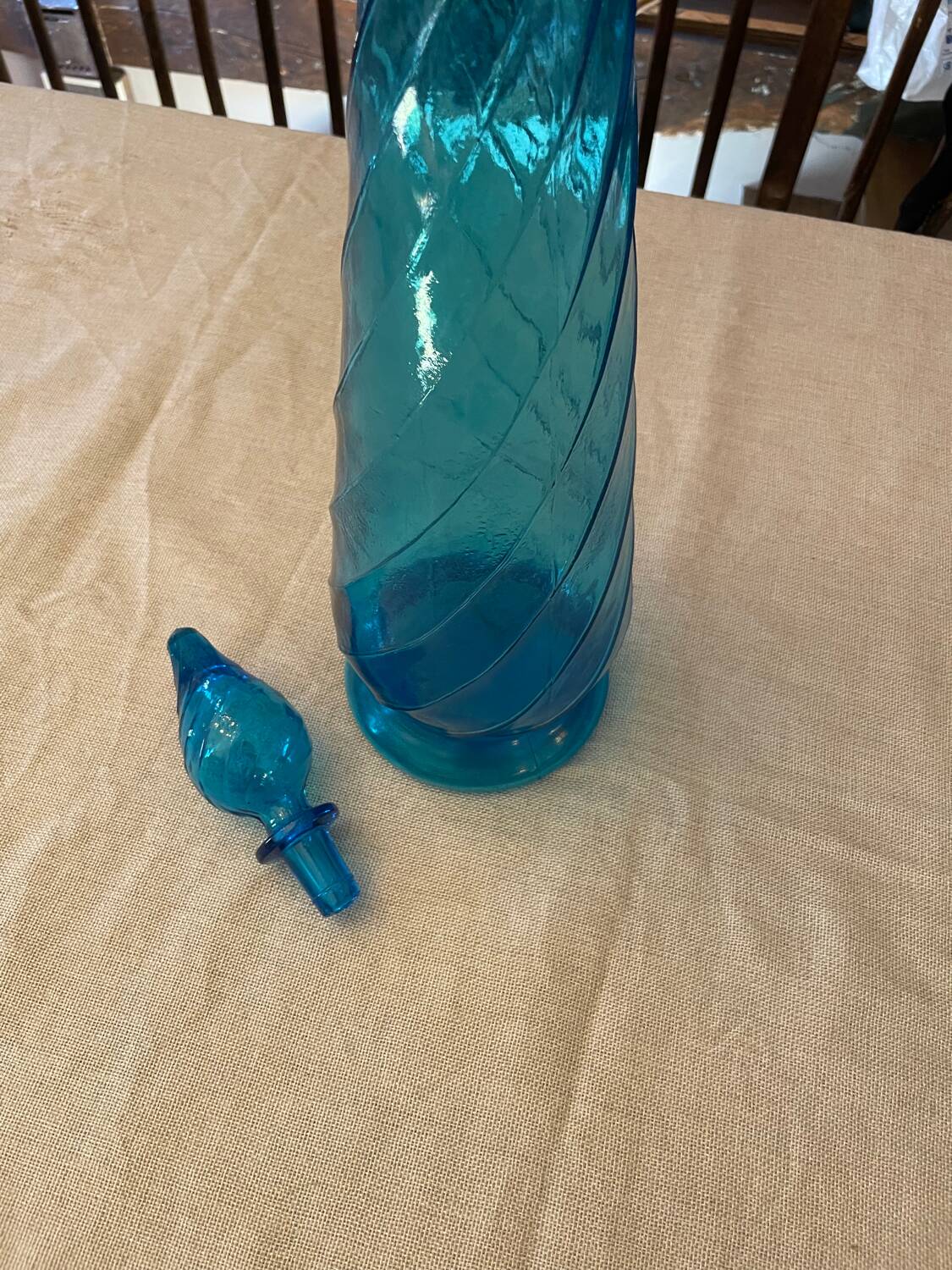 Vintage Empoli blue glass genie carafe