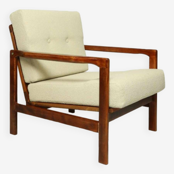 Scandinavian vintage Armchair Beige Bouclè Restored beech Wood cabinet chair lounge cushions chair, 1960