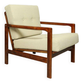 Scandinavian vintage Armchair Beige Bouclè Restored beech Wood cabinet chair lounge cushions chair, 1960