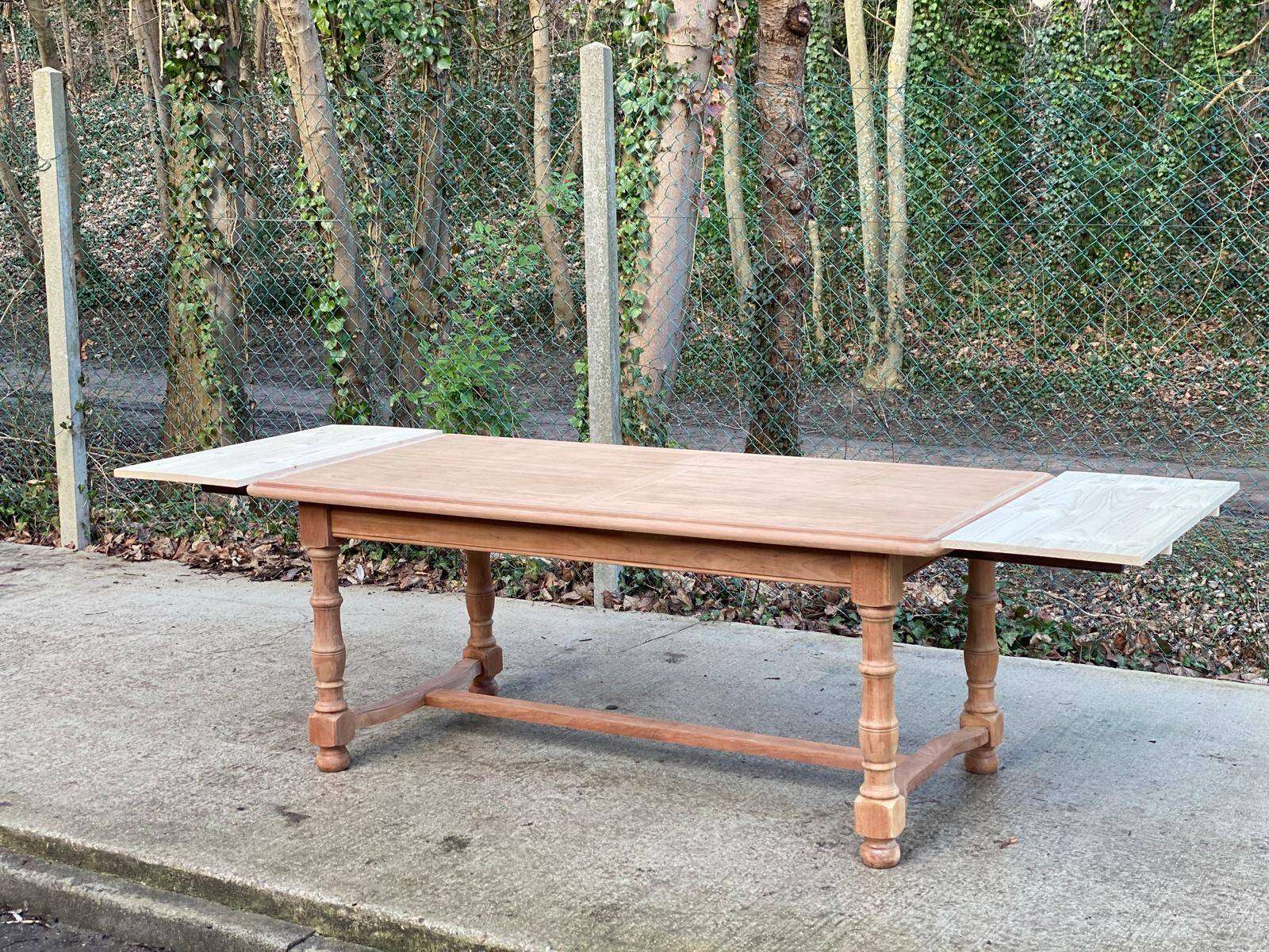 Renovated extendable farmhouse table in solid raw cherry wood 265cm