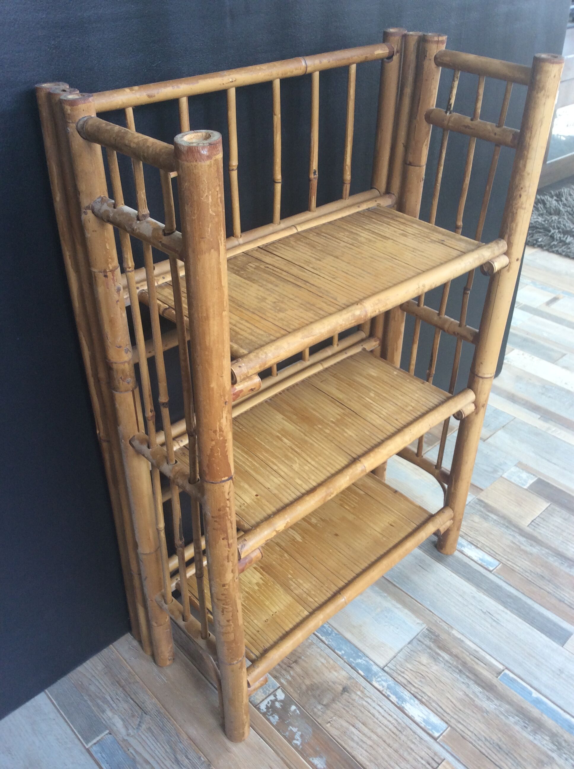 1960s rattan bamboo shelf