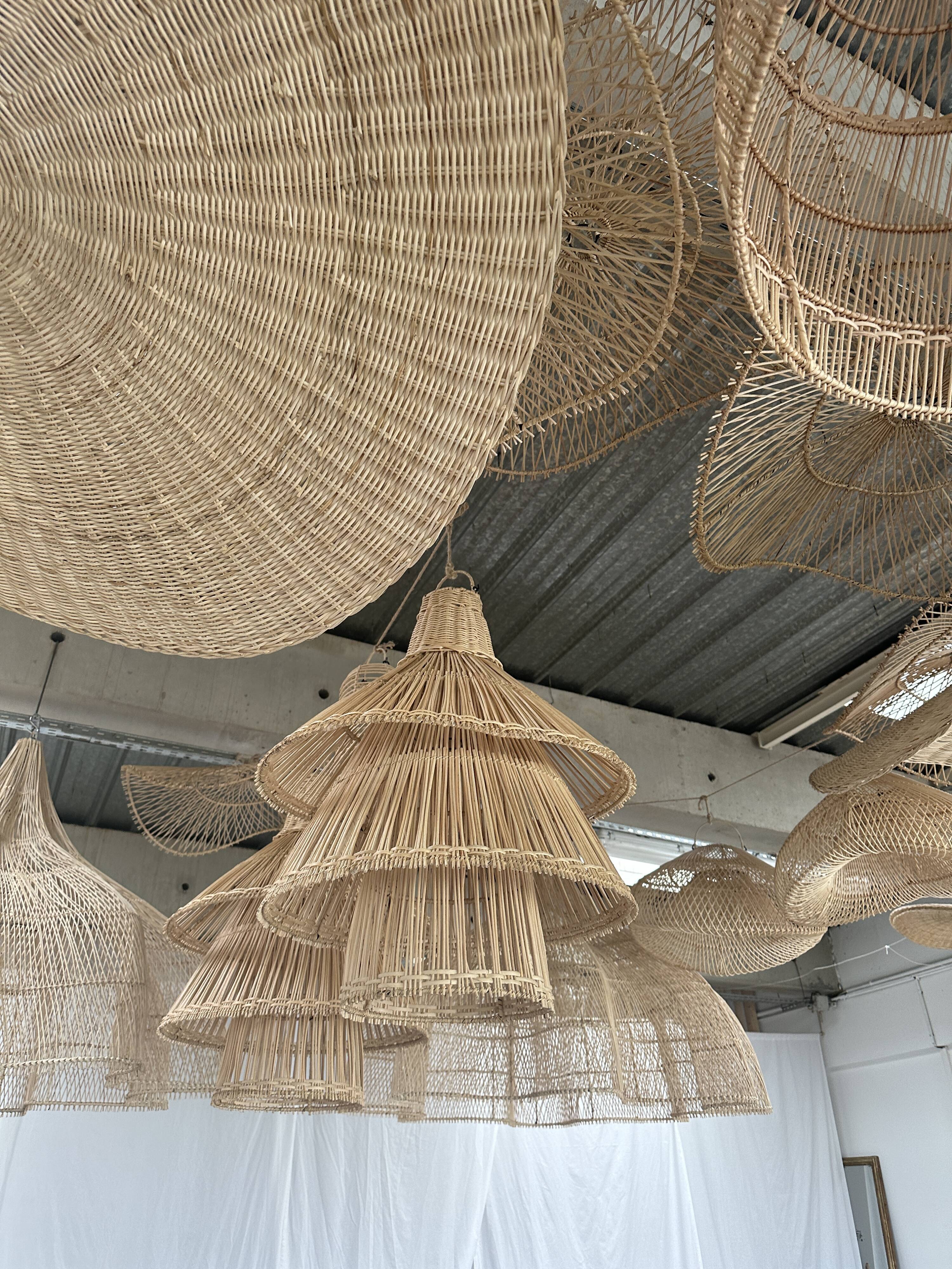 Rattan pendant lamp or light in the shape of an Asian lantern