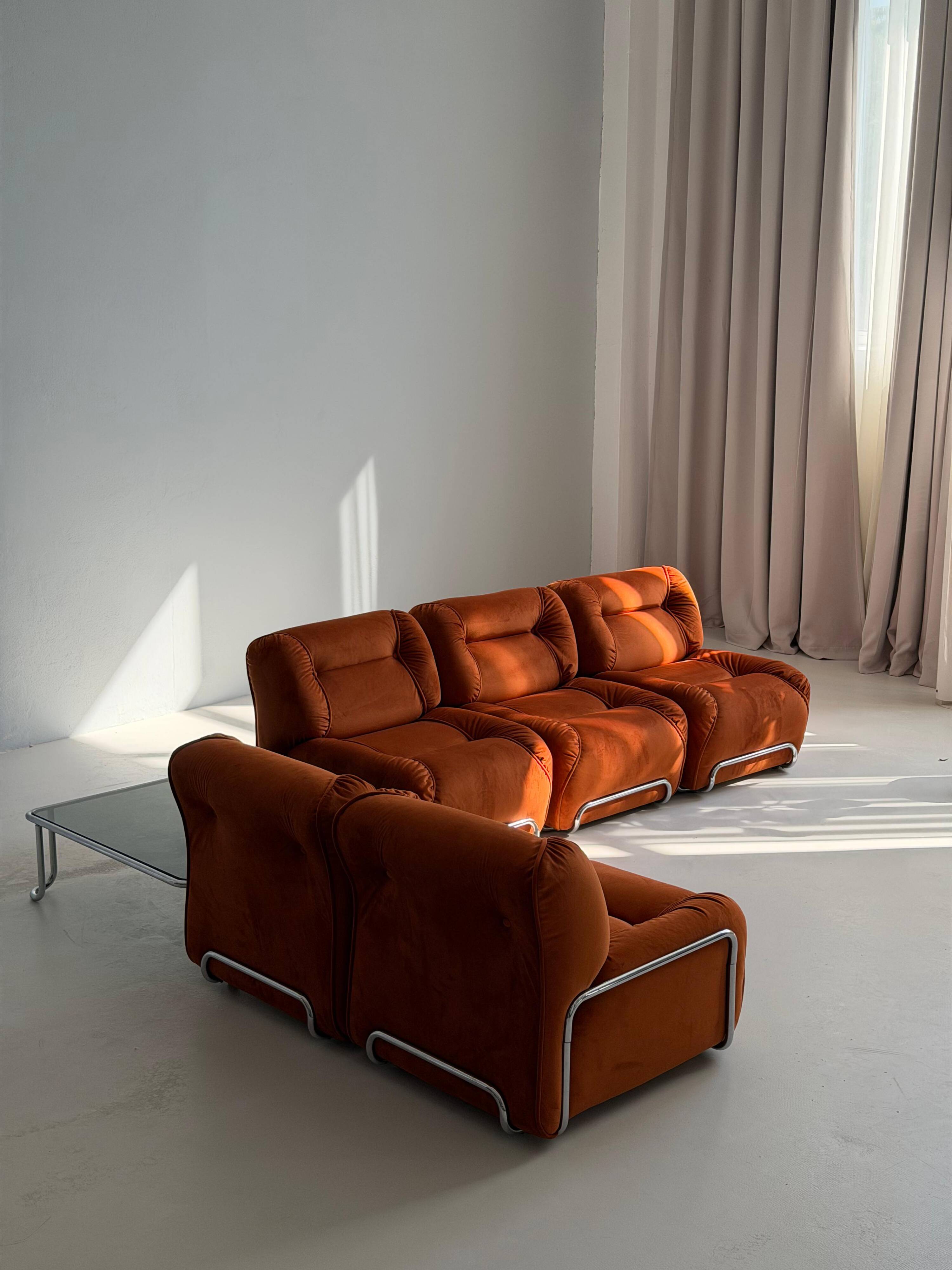 Modular Sofa Incorporated Coffee Table Burnt Orange Velvet