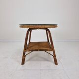 Vintage Italian Rattan Coffee or Side Table With New Glass Plate, 1970s