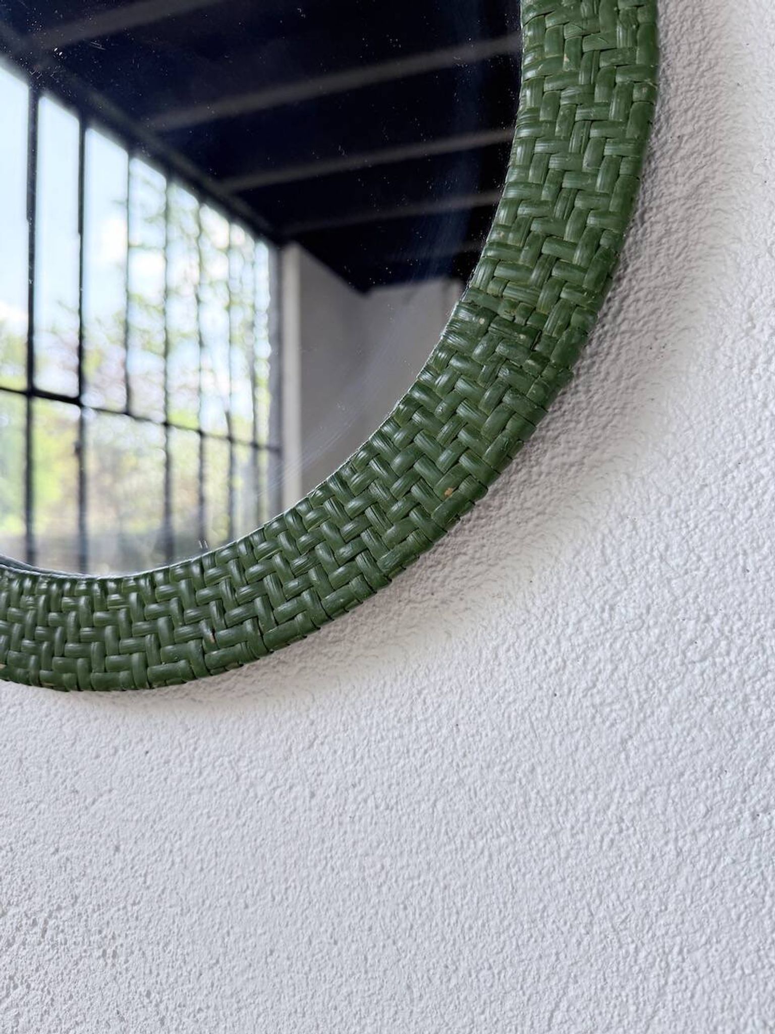 Woven wicker round mirror 1960