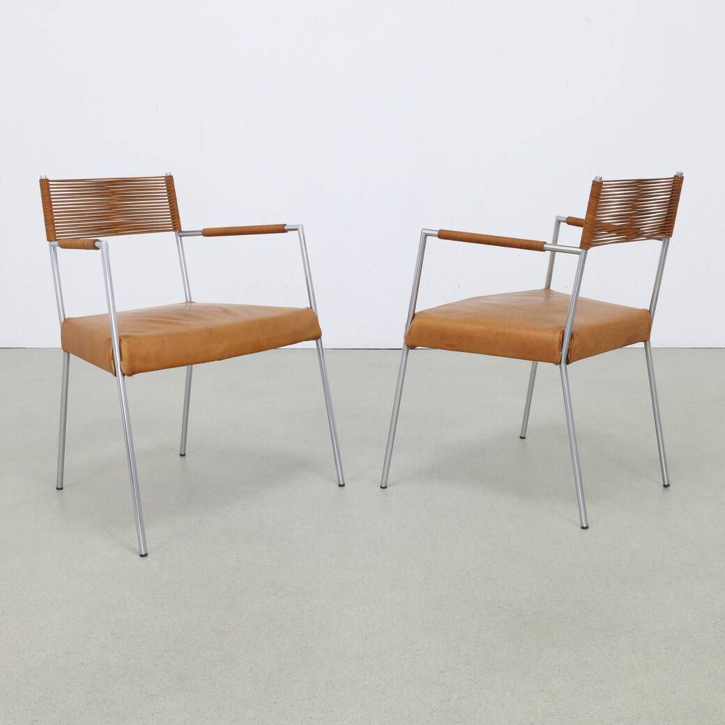 2x Arm Chair in Leather and Stainless steel by Gerard van den Berg, 1990s