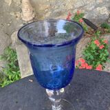 Two large wine glasses in blown and bubbled glass, duo line, vintage