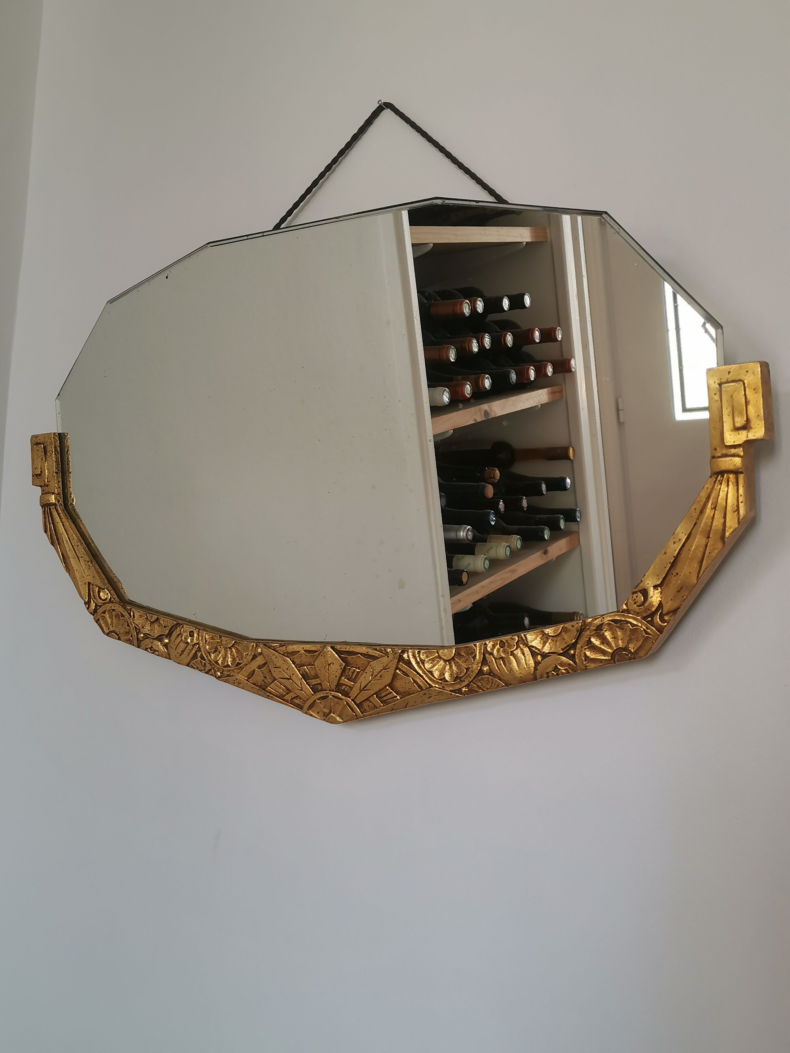 Golden Art Deco beveled mirror 65x38cm