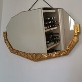 Golden Art Deco beveled mirror 65x38cm