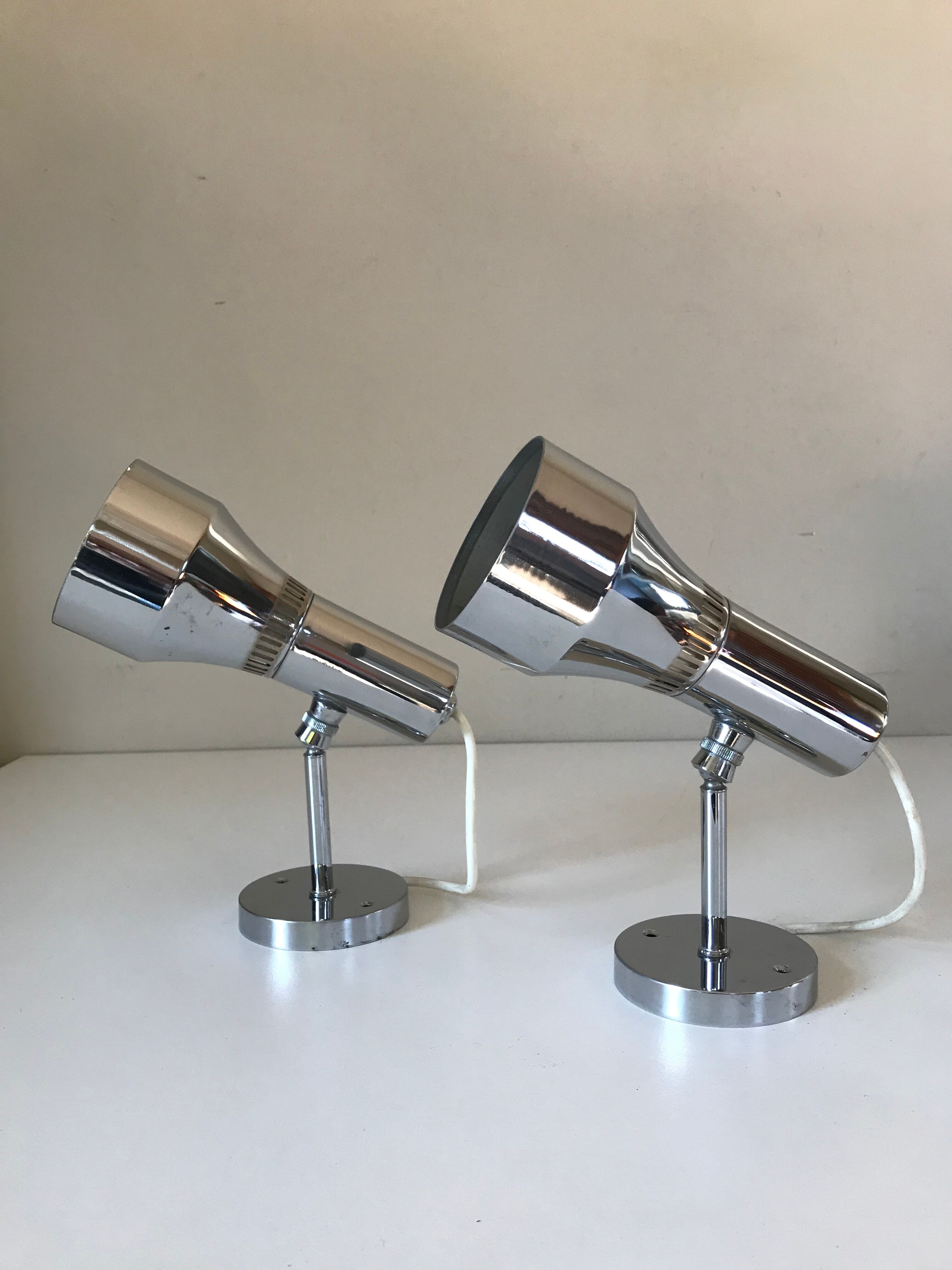 Pair of chrome wall lamps with ball joints design 70 years
