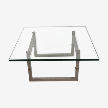 Table basse en verre Peter Ghyczy avec cadre en acier inoxydable Biri T29