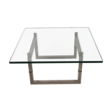Table basse en verre Peter Ghyczy avec cadre en acier inoxydable Biri T29