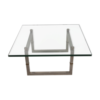 Peter Ghyczy glass coffee table with stainless steel frame Biri T29