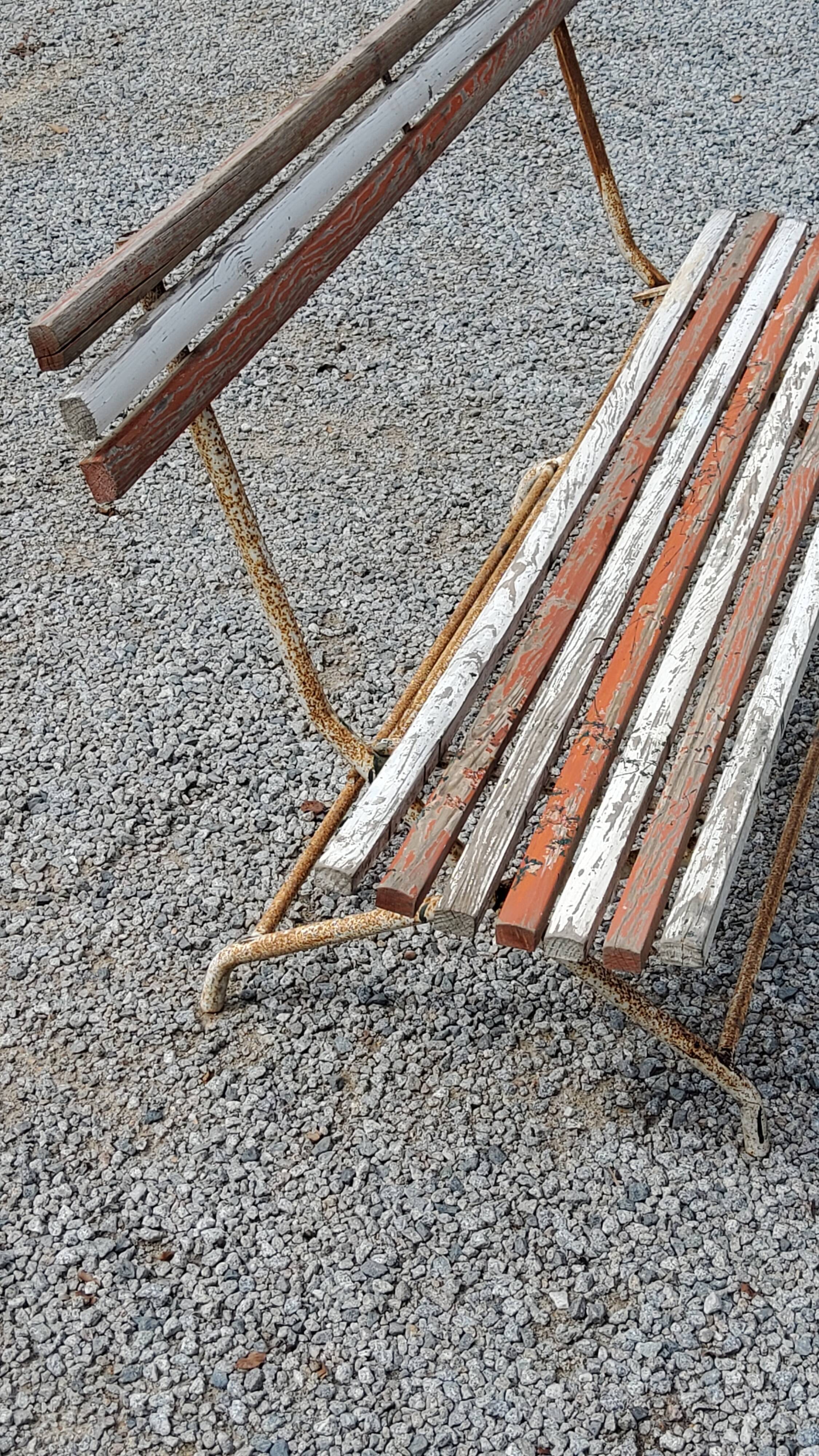 Garden bench with folding wooden slats base tubes from the 50s