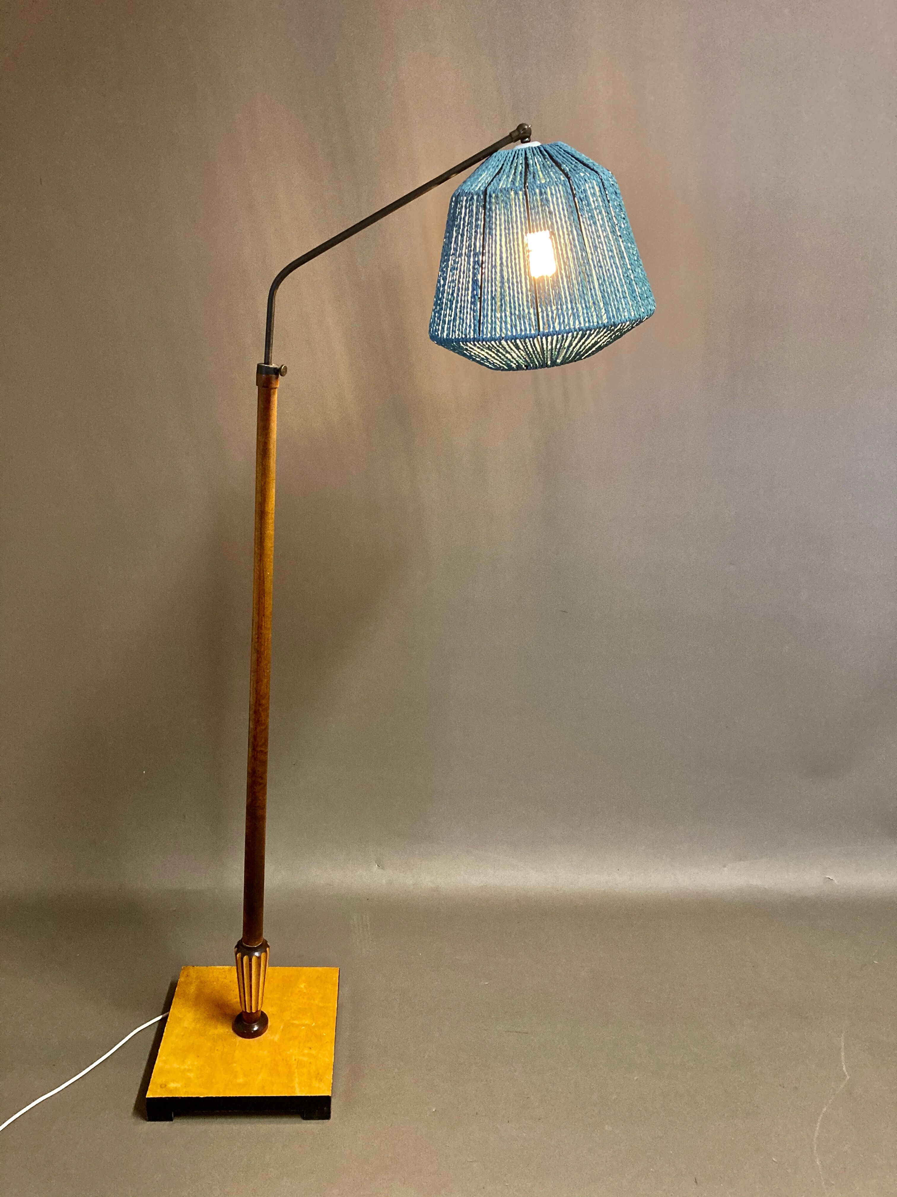 Walnut lamp brass modular rope design 1950