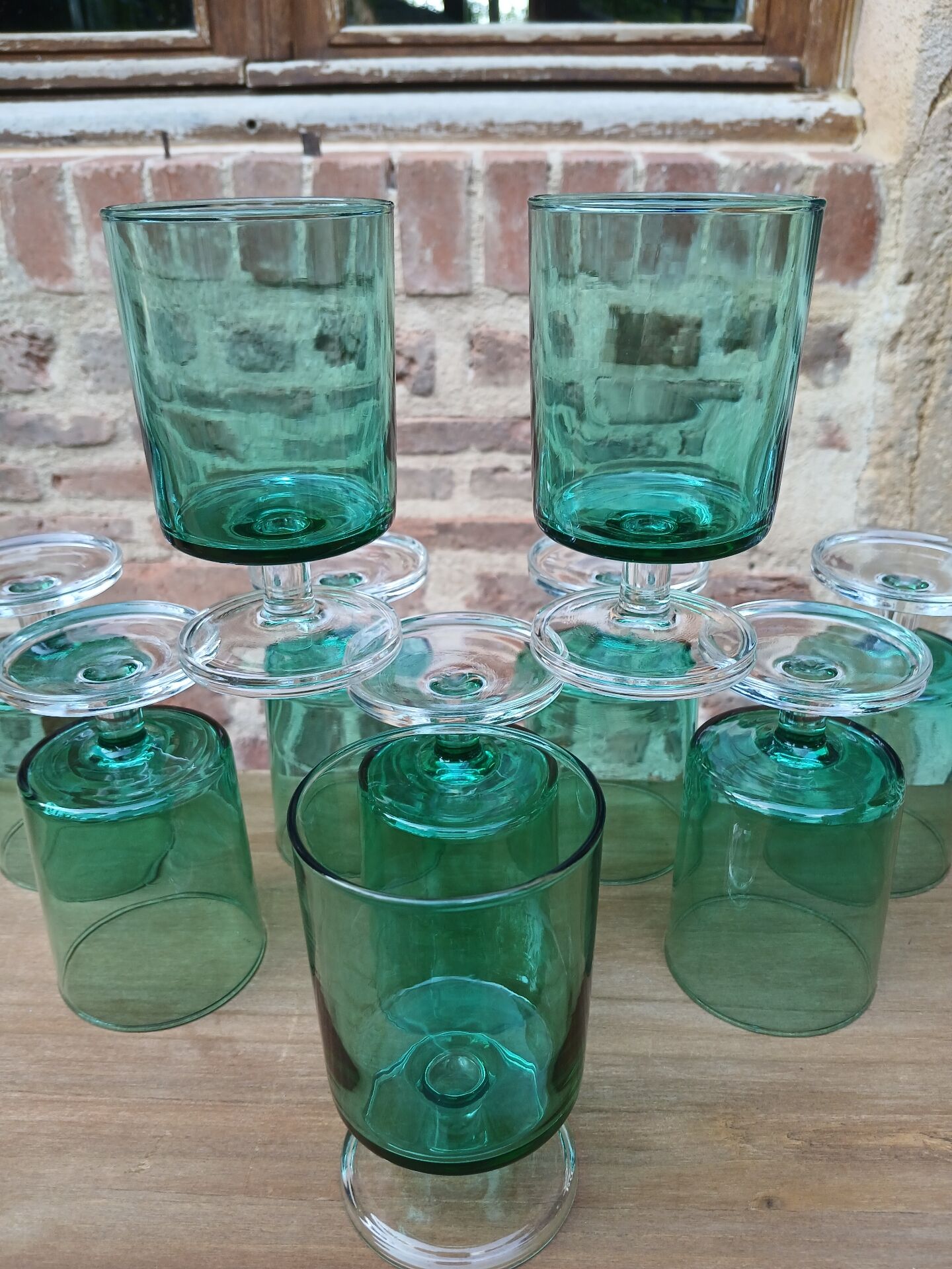 10 antique Luminarc stemmed glasses